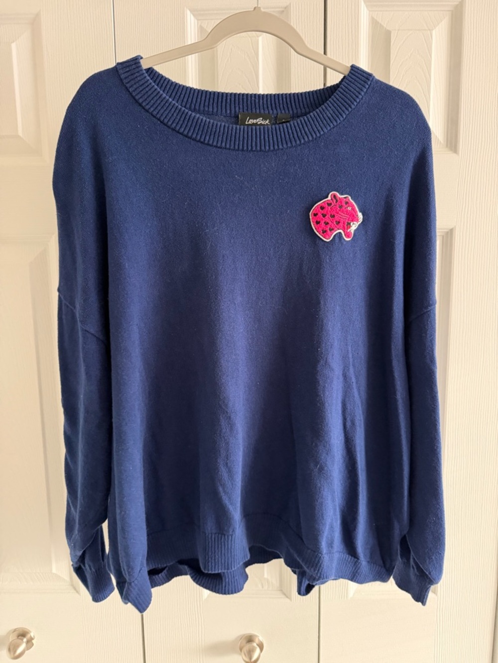 Lovesick Navy Sweater with Pink Cheetah Patch Detail